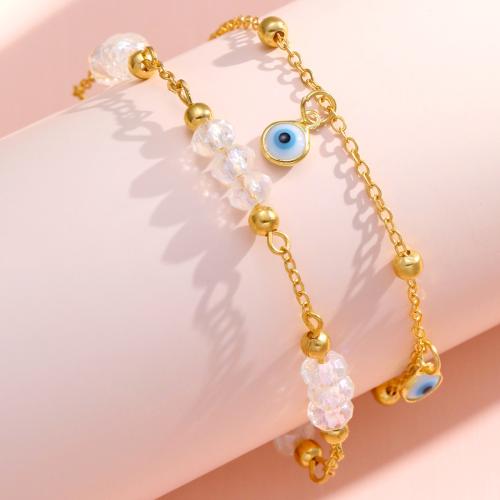 Zinc Alloy Anklet with Glass Beads gold color plated fashion jewelry golden nickel lead & cadmium free Sold By PC