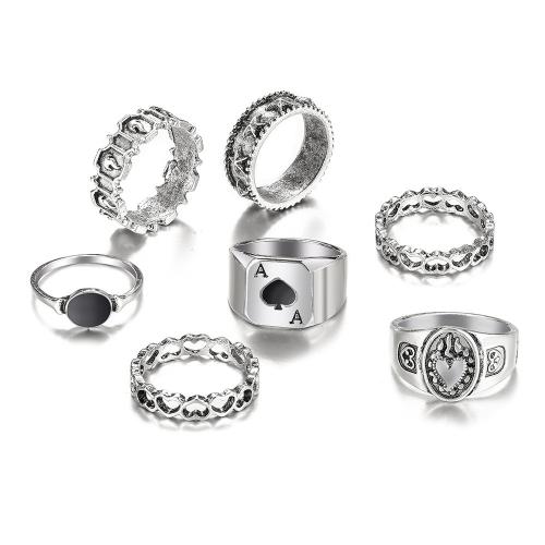 Bague en alliage de zinc, Placage de couleur argentée, bijoux de mode & émail, argent, protéger l'environnement, sans nickel, plomb et cadmium, 6PC/fixé, Vendu par fixé