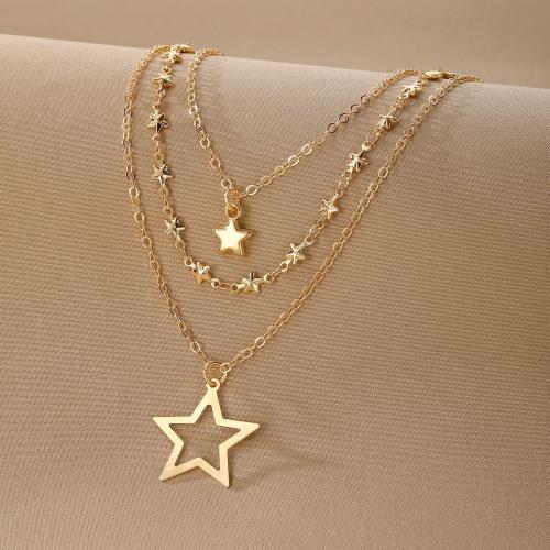 Zinc Alloy Jewelry Necklace gold color plated fashion jewelry & multilayer golden nickel lead & cadmium free Sold By PC