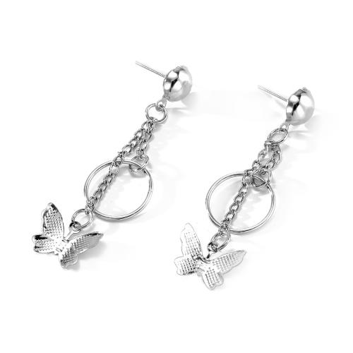 Boucles d'oreilles en alliage de zinc, Placage de couleur argentée, bijoux de mode, argent, protéger l'environnement, sans nickel, plomb et cadmium, 57mm, Vendu par paire