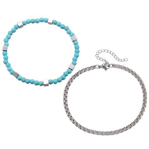 Bracelets de pierres précieuses, alliage de zinc, avec turquoise, fait à la main, 2 pièces & différents matériaux pour le choix & pour homme, Vendu par fixé