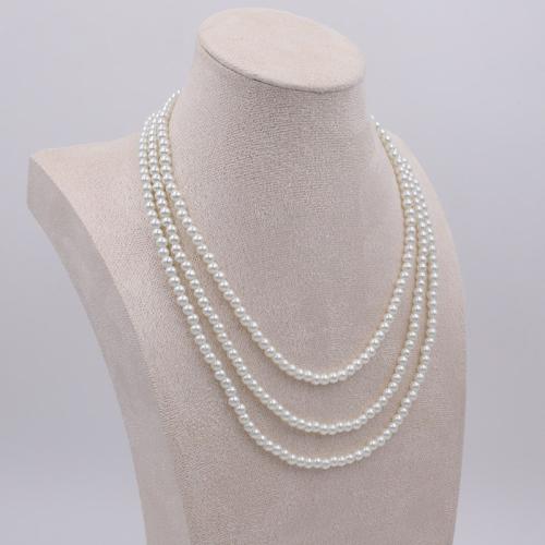 Tibetan Style Jewelry Necklace, with Glass Pearl, plated, for woman, white, The length is about 38 and 42 and 47 and extends the chain by 5CM, Sold By PC