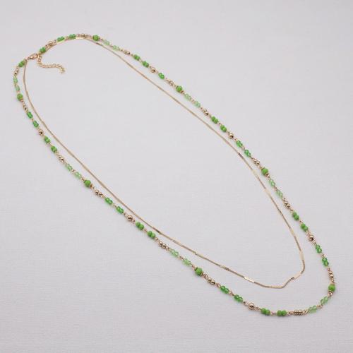 Collier en alliage de zinc Pull, avec Des billes de verre & plastique revêtu de cuivre, Placage, pour femme, vert, The length is about 84 and 92and extends the chain by 5CM, Vendu par PC