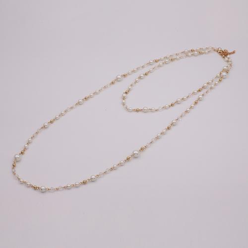 Sinc Alloy geansaí Necklace Slabhra, le Coirníní Gloine & Gloine Pearl, plátáilte, do bhean, óir, The length is about 52 and 93 and the extension chain is 5CM, Díolta De réir PC