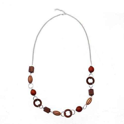 Collier en alliage de zinc Pull, avec bois & plastique, Placage, pour femme, couleur de café, Longueur:Environ 80 cm, Vendu par PC