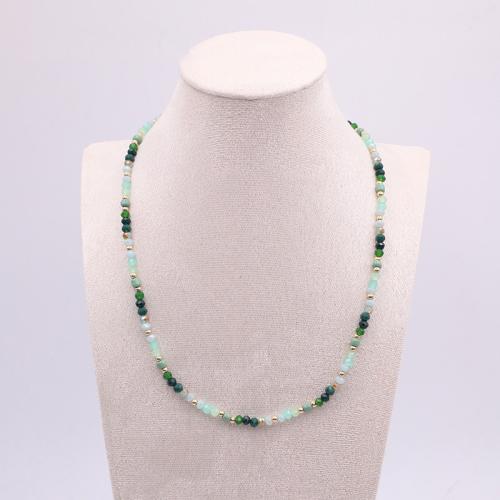 Collier de bijoux en alliage de zinc, avec Des billes de verre & Seedbead & plastique revêtu de cuivre, avec 5CM chaînes de rallonge, Placage, pour femme, vert, Longueur Environ 45 cm, Vendu par PC