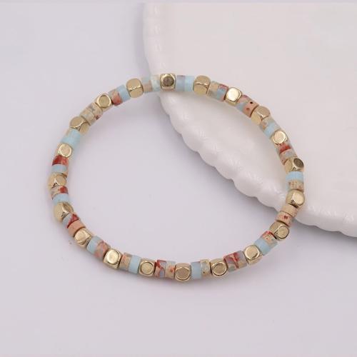 Bracelet en alliage de zinc, avec Shoushan Stone & plastique revêtu de cuivre, fait à la main, pour femme, Or, Longueur:Environ 17 cm, Vendu par PC