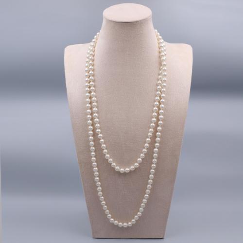 Collier chaîne chandail , perle de verre, fait à la main, pour femme, blanc, Longueur:Environ 150 cm, Vendu par PC