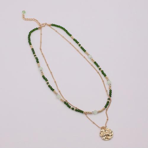 Tibetan Style Jewelry Necklace, with Glass Beads & Copper Coated Plastic, plated, for woman, green, The length is about 45 and 46CM and the extension chain is 5CM, Sold By PC