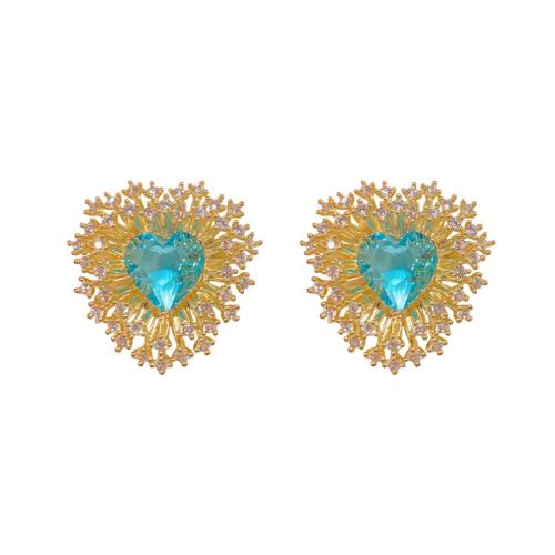 Boucles d'oreilles en laiton zircon cubique pavent, coeur, Plaqué d'or, pavé de micro zircon & pour femme, plus de couleurs à choisir, 22x22mm, Vendu par paire