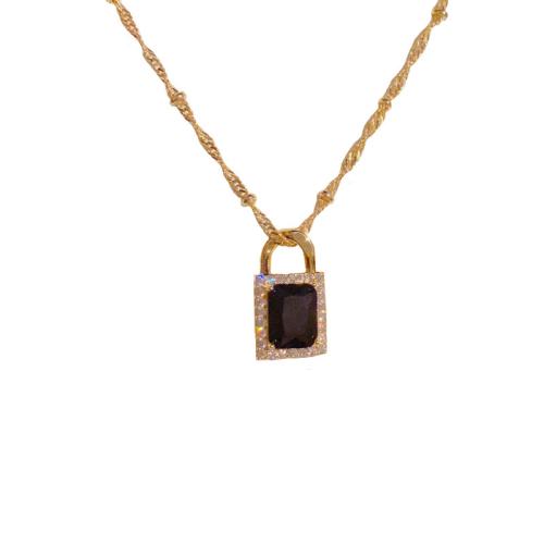 Cubic Zircon Micro Pave Brass Necklace, with 5CM extender chain, real gold plated, micro pave cubic zirconia & for woman, gold, Length:Approx 40 cm, Sold By PC