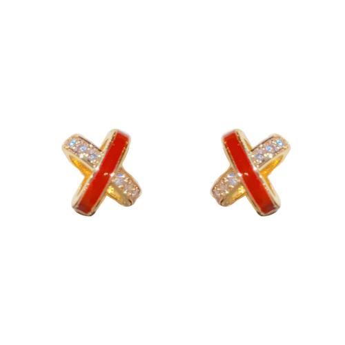 Boucles d'oreilles en laiton zircon cubique pavent, Plaqué d'or, pavé de micro zircon & pour femme & émail, plus de couleurs à choisir, 9x7mm, Vendu par paire