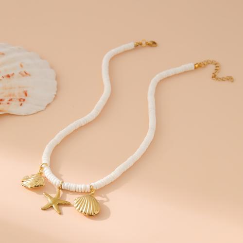 Stainless Steel Jewelry Necklace, 304 Stainless Steel, with Shell, for woman, golden, Sold By PC