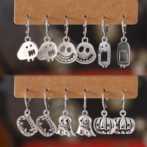 Tibetan Style Drop Earrings, plated, Unisex & Halloween Jewelry Gift & different styles for choice, silver color, 3Pairs/Set, Sold By Set