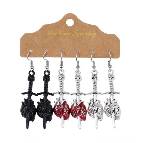 Tibetan Style Drop Earrings, plated, gothic style & Unisex & enamel, silver color, 3Pairs/Set, Sold By Set