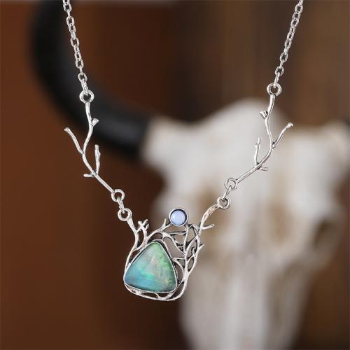 Zinc Alloy Jewelry Necklace with Gemstone plated for woman silver color Sold By PC