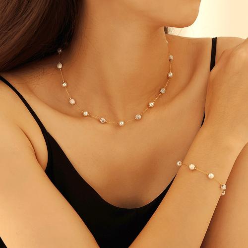 Fashion Stainless Steel Jewelry Sets 304 Stainless Steel with Plastic Pearl Vacuum Ion Plating & for woman Sold By PC