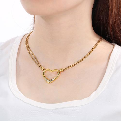 Stainless Steel Jewelry Necklace 304 Stainless Steel Heart Vacuum Ion Plating for woman & with rhinestone Sold By PC