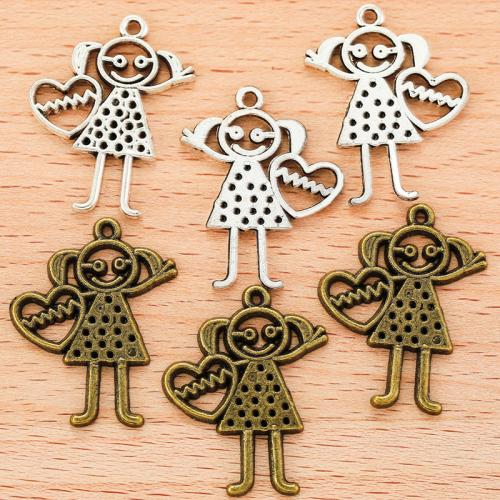 Pendentifs en alliage de zinc, fille, Placage, DIY, plus de couleurs à choisir, 27x22mm, 100PC/sac, Vendu par sac