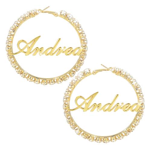 Stainless Steel Hoop Earring 304 Stainless Steel Each custom text must be less than 10 letters & fashion jewelry & micro pave cubic zirconia & for woman golden Sold By Pair