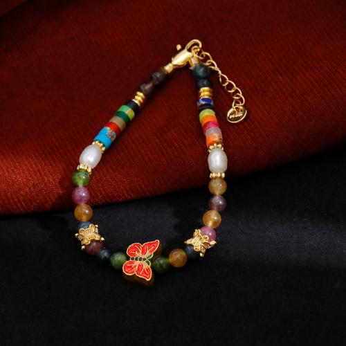 Pulseras de latón, metal, con Piedra natural & Perlas cultivadas de agua dulce, con 3.5cm extender cadena, 18K chapado en oro, Joyería & para mujer, longitud:aproximado 15.5 cm, Vendido por UD