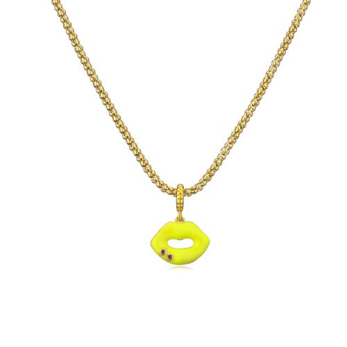 Brass Necklace, Lip, fashion jewelry & for woman & enamel, more colors for choice, Length:Approx 45 cm, Sold By PC