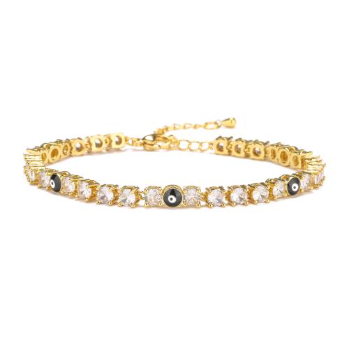 Bracelet cubique en laiton zircon pavent, avec 5cm chaînes de rallonge, bijoux de mode & pavé de micro zircon & pour femme & émail, plus de couleurs à choisir, Longueur:Environ 17.5 cm, Vendu par PC