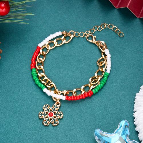 Bracelet de vacances de Noël, alliage de zinc, avec Seedbead, avec 5cm chaînes de rallonge, Double couche & Conception de Noël & bijoux de mode & styles différents pour le choix & pour femme, Longueur:Environ 16 cm, Vendu par PC