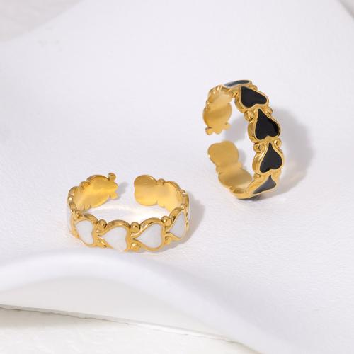 Enamel Stainless Steel Finger Ring, 304 Stainless Steel, Heart, 18K gold plated, fashion jewelry & for woman, more colors for choice, Sold By PC