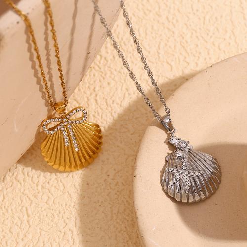 Stainless Steel Jewelry Necklace, 304 Stainless Steel, with 5cm extender chain, Shell, fashion jewelry & for woman & with rhinestone, more colors for choice, Sold Per Approx 40 cm Strand