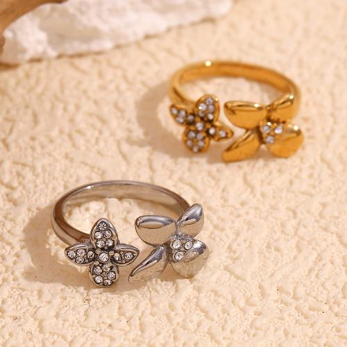 Rhinestone Stainless Steel Finger Ring, 304 Stainless Steel, Flower, fashion jewelry & for woman & with rhinestone, more colors for choice, Sold By PC