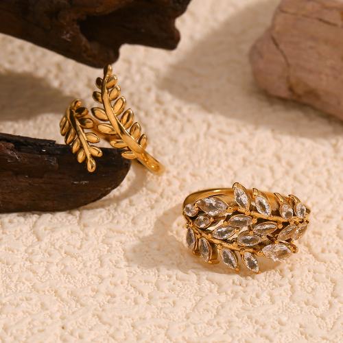 Rhinestone Stainless Steel Finger Ring, 304 Stainless Steel, 18K gold plated, different styles for choice & for woman & with rhinestone, golden, Sold By PC