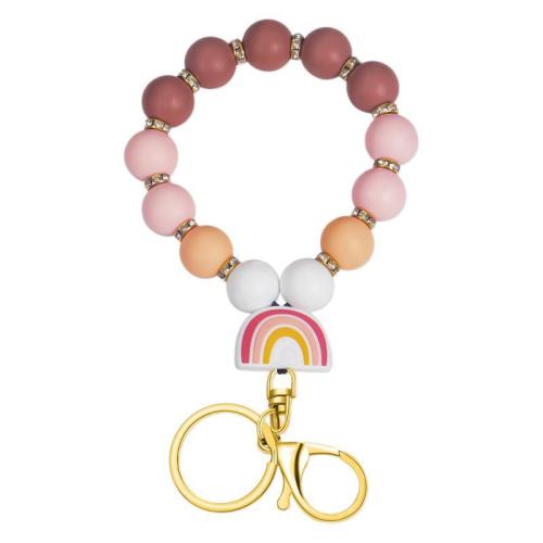 Sleutelhanger, Silicone, met Zinc Alloy, Regenboog, gold plated, voor vrouw & met strass, meer kleuren voor de keuze, Beads:1.5cm,Overall length:19.5cm, Verkocht door PC