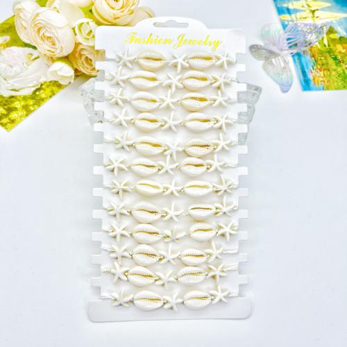 Shell Jewelry Bracelet, Polyamide, with Shell, handmade, 12 pieces & Adjustable & fashion jewelry & Unisex, white, Length:Approx 18-26 cm, Sold By Set