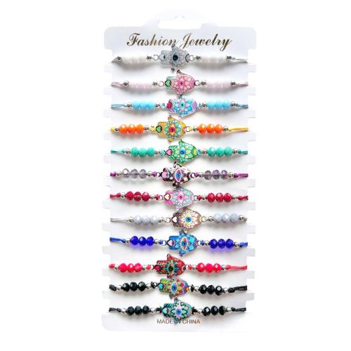 Evil Eye Jewelry Bracelet, Polyamide, with Crystal & Tibetan Style, Hand, handmade, 12 pieces & Adjustable & fashion jewelry & Unisex & enamel, mixed colors, Length:Approx 18-26 cm, Sold By Set