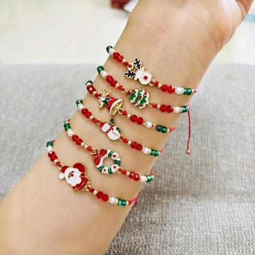 Crystal Bracelets, Polyamide, with Crystal & Plastic Pearl & Tibetan Style, handmade, 6 pieces & Christmas Design & Adjustable & fashion jewelry & Unisex, mixed colors, Length:Approx 18-26 cm, Sold By Set