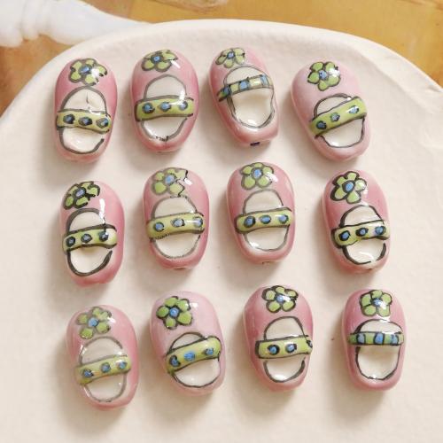 Porcelain Jewelry Beads, hand drawing, DIY, pink, 21x14mm, Approx 100PCs/Bag, Sold By Bag