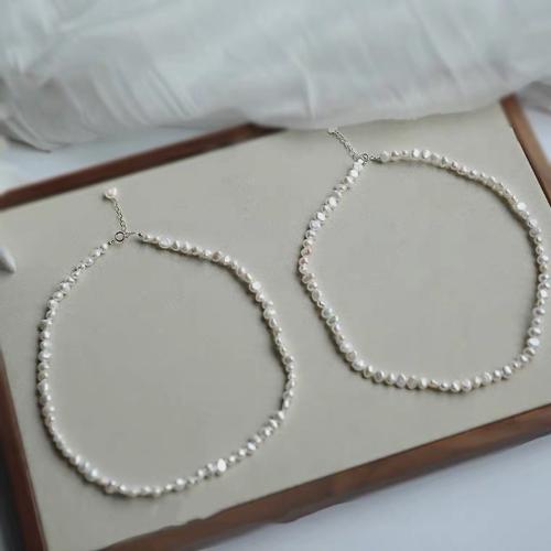 Freshwater Pearl Brass Chain Necklace, Pérolas de água doce, with cobre, joias de moda, branco, comprimento 37 cm, vendido por PC