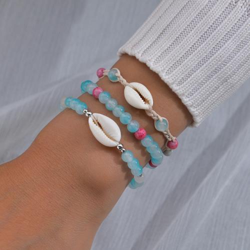 Glasperlen Armband, mit Wachsschnur & Glas, Modeschmuck, gemischte Farben, 3PCs/setzen, verkauft von setzen