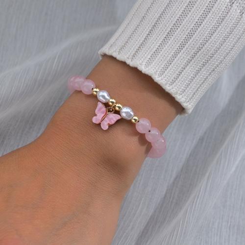 Glass Beads Bracelet, with Wax Cord & Acrylic, fashion jewelry, pink, Sold By PC