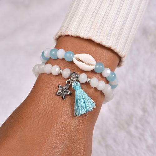 Shell Jewelry Bracelet, Crystal, with Shell & Tibetan Style, fashion jewelry, 2PCs/Set, Sold By Set