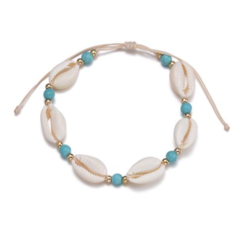 Fashion Jewelry Anklet, Wax Cord, with turquoise & Shell, more colors for choice, Sold By PC