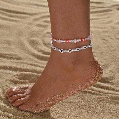 Fashion Jewelry Anklet, Plastic Pearl, with Resin, mixed colors, 2PCs/Set, Sold By Set