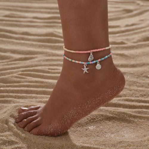 Fashion Jewelry Anklet, Seedbead, with Tibetan Style, mixed colors, 2PCs/Set, Sold By Set