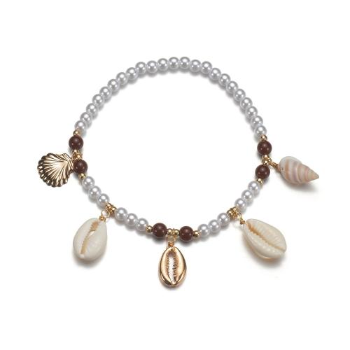 Fashion Jewelry Anklet, Plastic Pearl, with Shell & Iron & Tibetan Style, mixed colors, Sold By PC