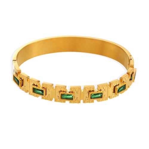 Pulsera de acero de titanio, Partículas de acero, con Piedra de vidrio, 18K chapado en oro, Joyería & para mujer, Vendido por UD