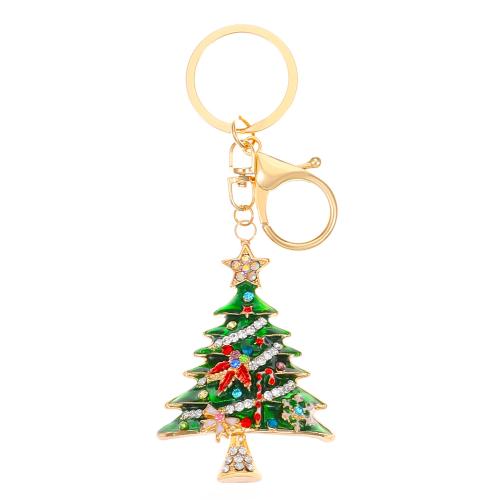 Porte-clés, alliage de zinc, arbre de noël, Placage, Conception de Noël & émail & avec strass, Vendu par PC