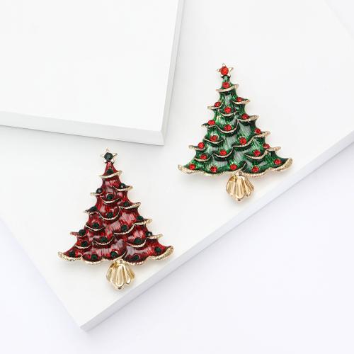 Tibetan Style Brooches, Christmas Tree, Christmas Design & Unisex & with rhinestone, more colors for choice, Sold By PC