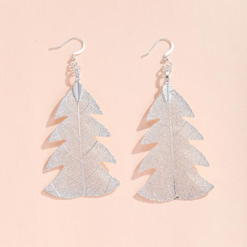 Christmas Earrings, Tibetan Style, with Real Leaf, Leaf, fashion jewelry & for woman, silver color, Sold By Pair