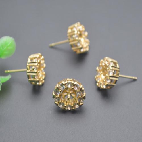 Brass Earring Stud Component, plated, DIY & micro pave cubic zirconia, gold, 10x16mm, Sold By PC